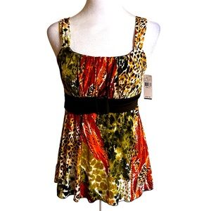 🆕 NWT Silk Sleeveless Top with Vibrant Colors & Back Tie